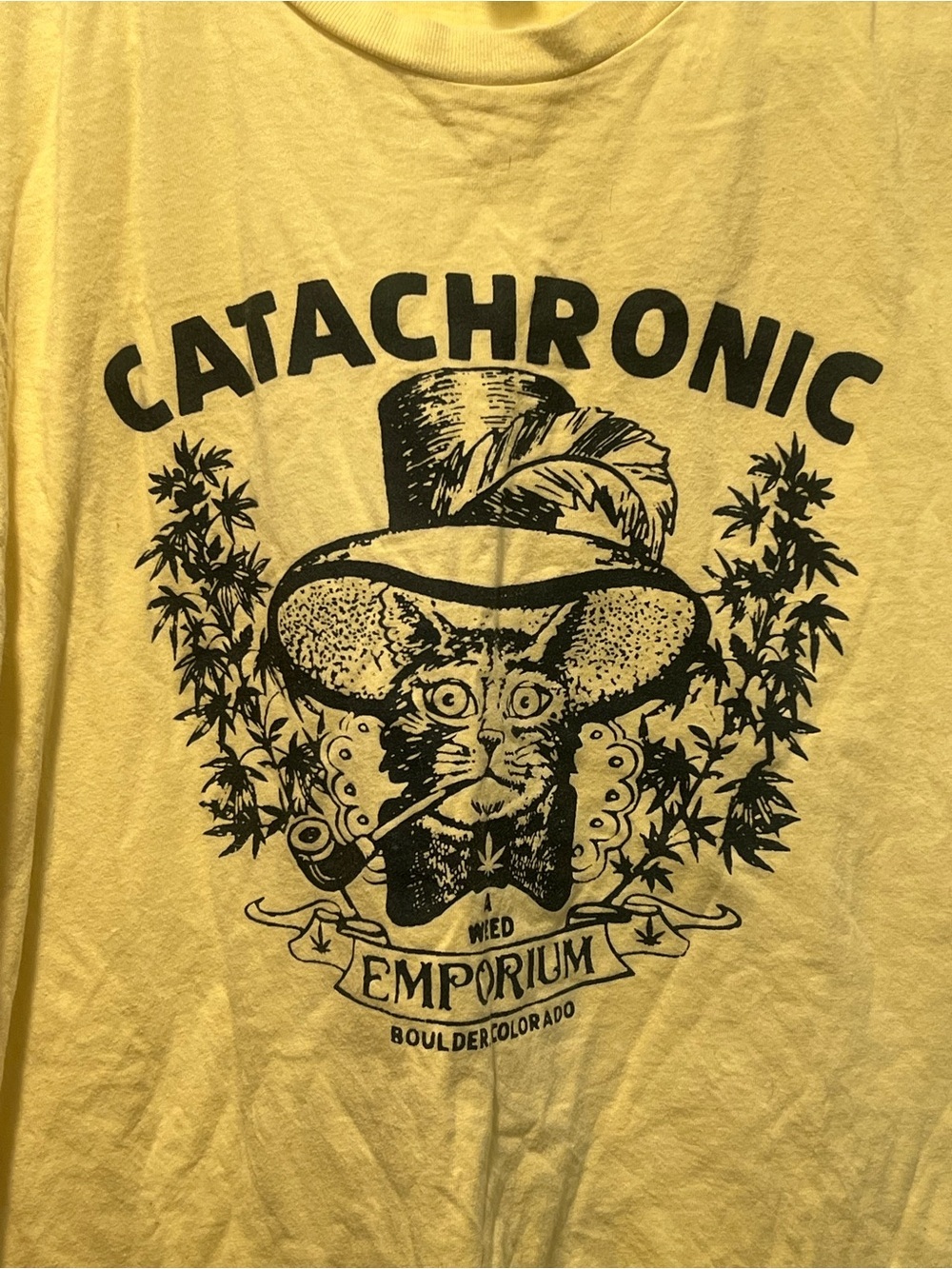 Next Level Apparel Yellow Short-Sleeve 'Catachronic Emporium' Graphic Tee - Picture 2 of 4